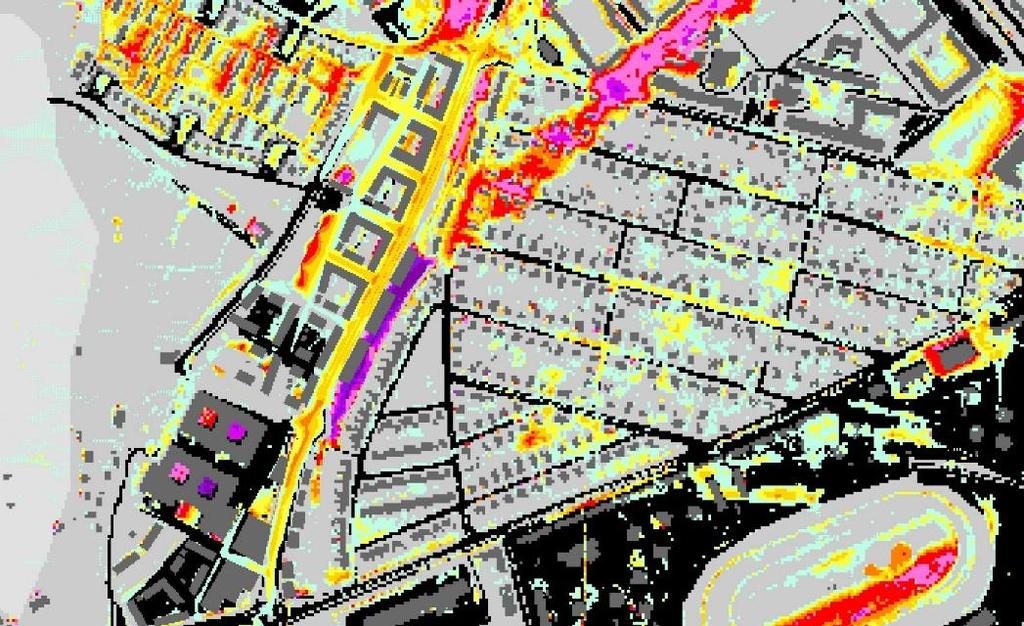 Modellberäknat vattendjup för en klimatanpassad höjdsättning inom detaljplaneområdet, Stadsdelen Pedagogen