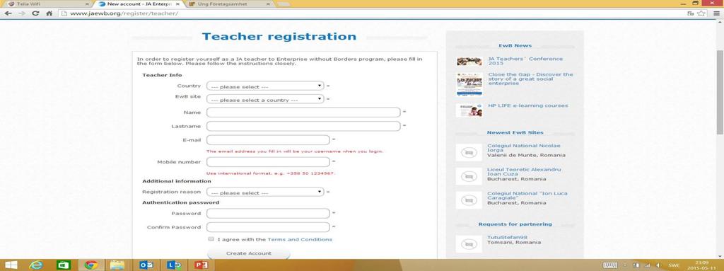Registrera lärare (och rådgivare) http://www.jaewb.