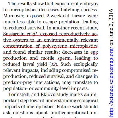 Många verkar tycka a@ det är OK Sussarellu, m.fl. Oyster Reproduc=on Is Affected by Exposure to Polystyrene Microplas=cs.