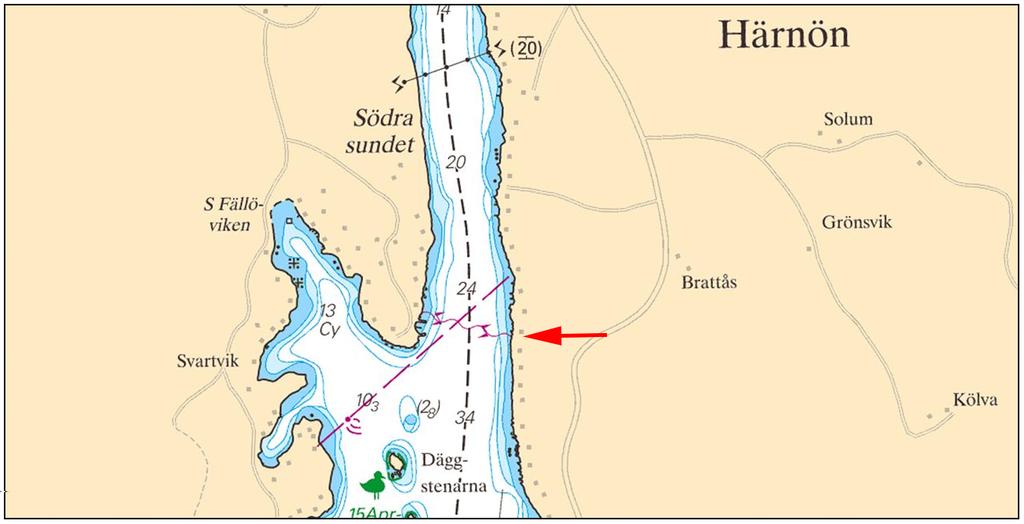 2015-11-05 3 Nr 571 TILLKÄNNAGIVANDEN Inga Tillkännagivanden i detta häfte. UNDERRÄTTELSER Bottenhavet * 10746 Sjökort: 523, 524 Sverige. Bottenhavet. S om Härnösand. Fällön - Härnön. Södra sundet.