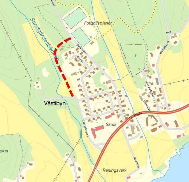Väg till idrottshallen Då trafiken kommer öka till hallen så föreslås en ny väg väster om skolan som ansluter uppe vid
