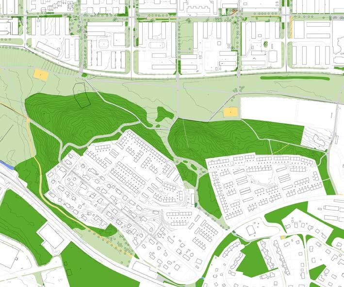 Kuperad naturmark Solhemsskogen avgränsar Tenstadalen söderut mot stadsdelen Solhem i Spånga. Området sluttar brant ner mot dalen och består av flerskiktad skog med gläntor och blockig terräng.