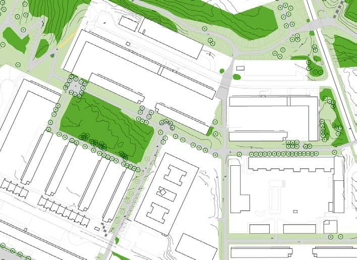 . HIDIGEGÅGE STORLEK: Ca 0,4 Ha KARAKTÄR: Parkstråk SOCIALA VÄRDE: Promenader, utsikt Bevara och utveckla platsens karaktär av parkstråk. Hjulstaskogen Låg betongmur mot Hidingehöjden.