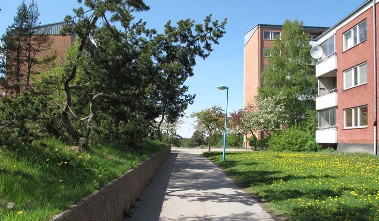 Platsen avgränsas med låga betongmurar och en rad storvuxna avenbokar mot naturkullen Hidningehöjden. Från platsen har man utsikt över Hjulstaskogens pulkabacke och vägområdet nedanför.