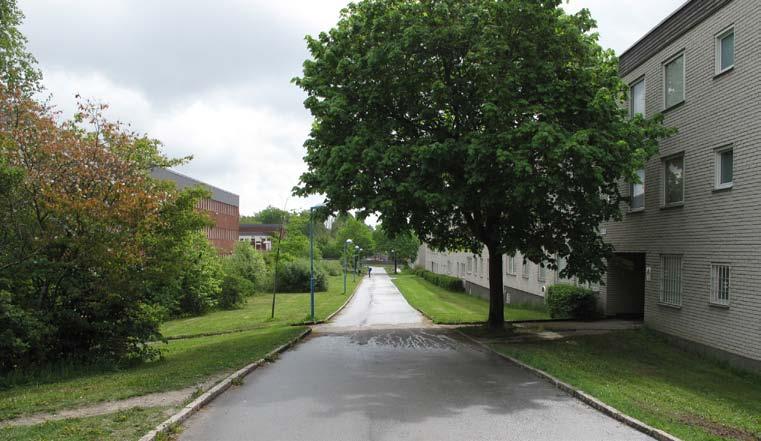 Stråket är asfalterat och kantas av granitkantstöd, vilka upphör på vissa sträckor, och har på vissa ställen gett vika. Utmed kvarteret Grytines fasader växer en prydlig klippt hagtornshäck.