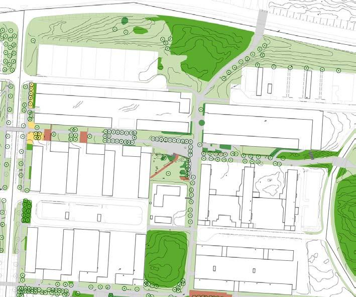 3. LÄTTIGEGÅGE STORLEK: Ca 0,3 Ha KARAKTÄR: Parkstråk SOCIALA VÄRDE: Promenader Bevara och utveckla nuvarande karaktär och värden. Platsbildnig med trädrad och parksoffor. Tenstastråket 3.