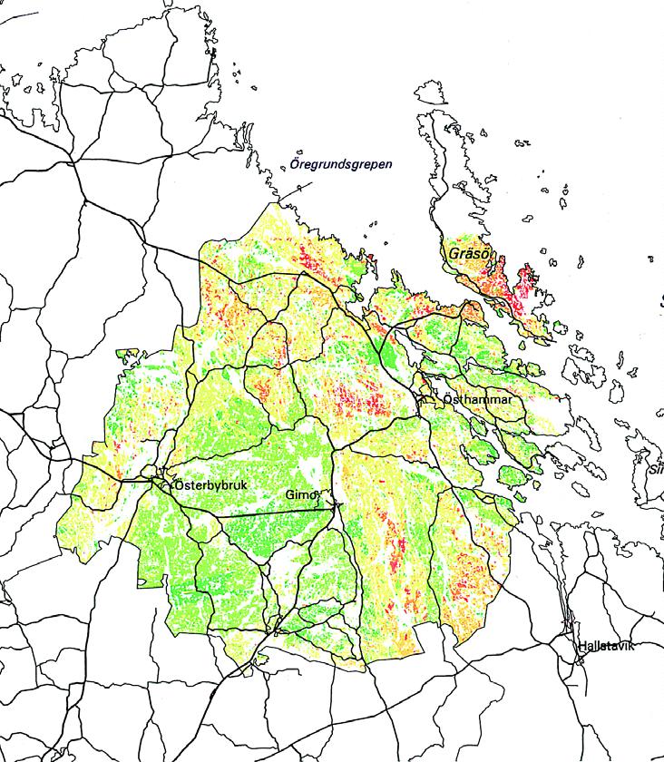 Figur 5-5. Berggrundens radiuminnehåll i Östhammars kommun (efter /5-3/).