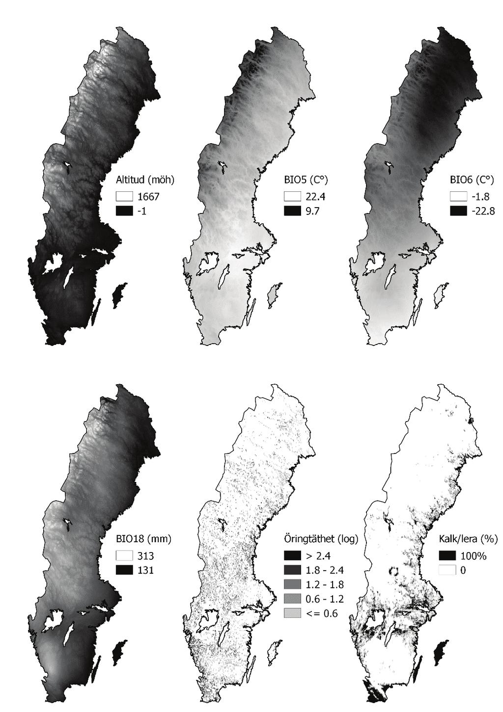 Figur 1. Ingående variabler i utbredningsmodellen.