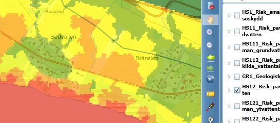 vattentäkter (HS112) Geologisk risk (GR1) Risk påverkan allmän ytvattentäkt (HS121) Risk