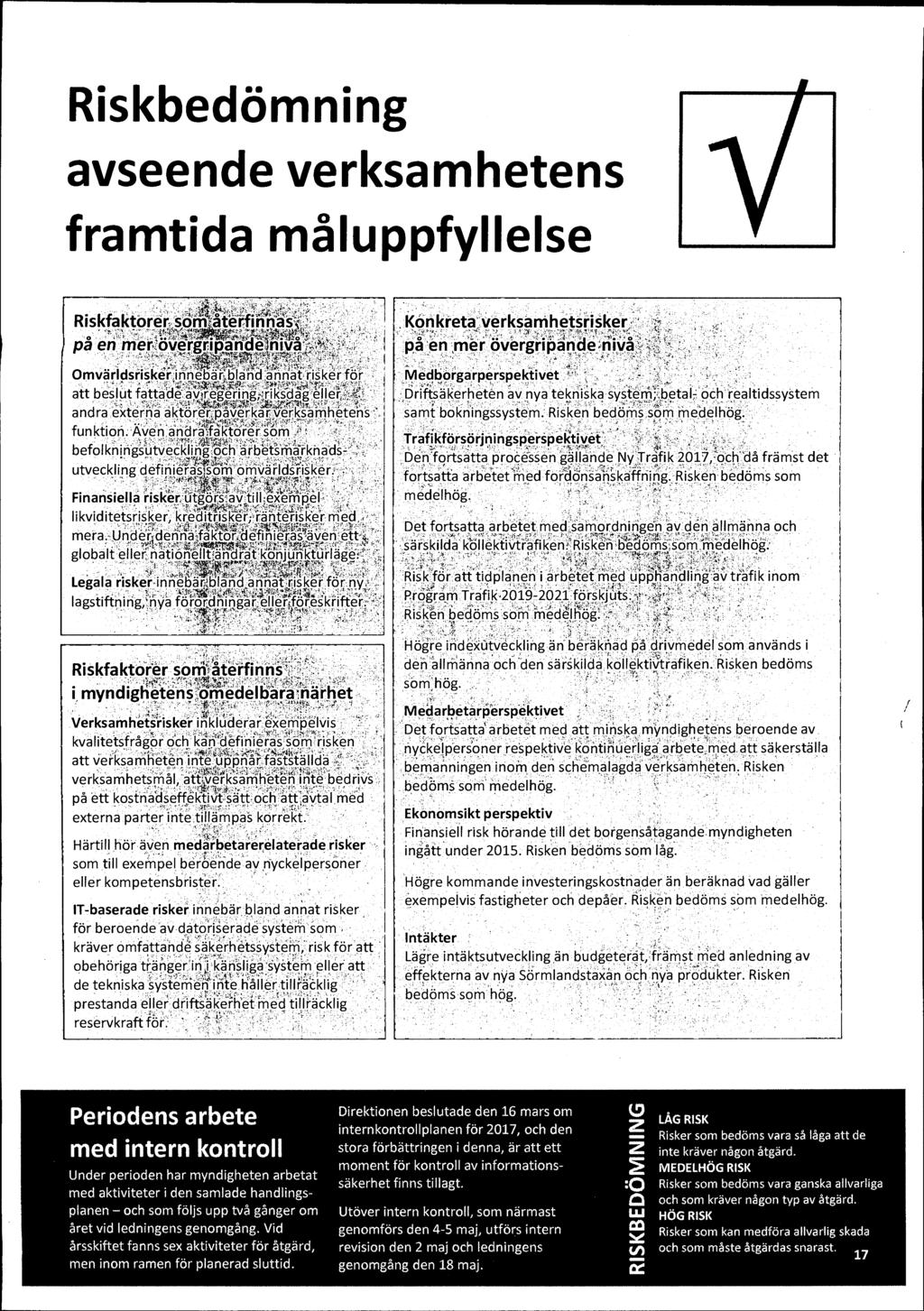 Riskbedömning avseende verksamhetens framtida måluppfyllelse Riskfaktorer soryl:a er mna på' en merövey ri and &my Ornväridsriskernn,epäran.annat risker -för att beslut fattade-å.