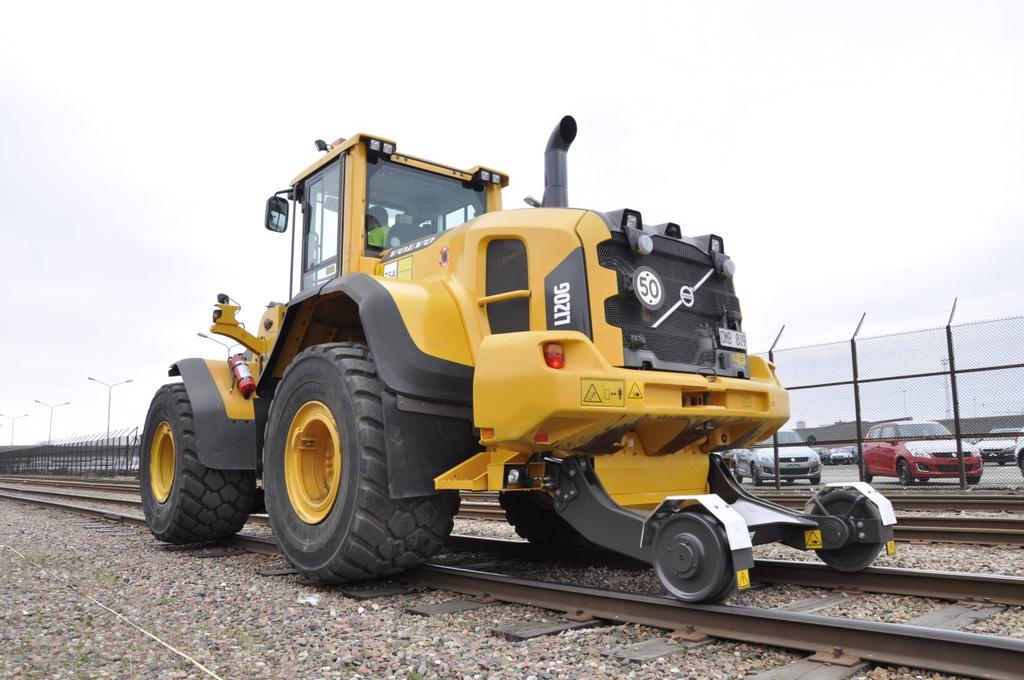 L120H/ L110H Rail i detalj Maskinens specificationer L120H/L110H: Rälshjul nerfällda Enhet Markfrigång över räls mm 67 Totallängd mm 7 260 Spårvidd räls mm 1 435 Rälshjulsdiameter mm 400 Axelavstånd