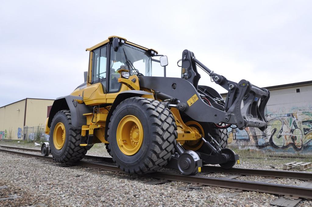 L90H Rail i detalj Maskinens specificationer L90H: Rälshjul nerfällda Enhet Markfrigång över räls mm 50 Totallängd mm 6860