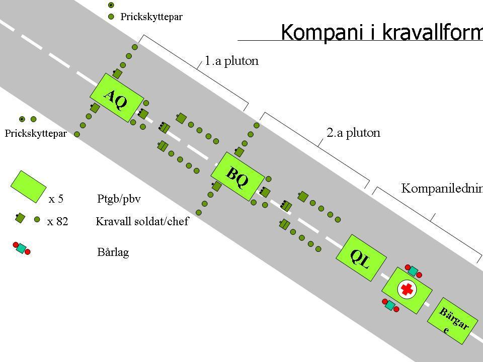 MSS MSS 2013-04-24 13902:90325 Sid 102 (155) Kompani i kravallformering vid IMF (längs väg) Kompaniet kan vid IMF antingen bibehålla ordinarie plutonsindelning eller, vilket är det vanligaste