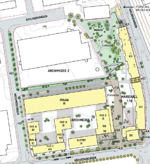 5(8) Stockholmshems kvarter placeras inom Mariehäll 1:10, utmed västra sidan av Karlsbodavägen. I västerläge, anläggs bostadsgården ovanpå ett överbyggt garage.