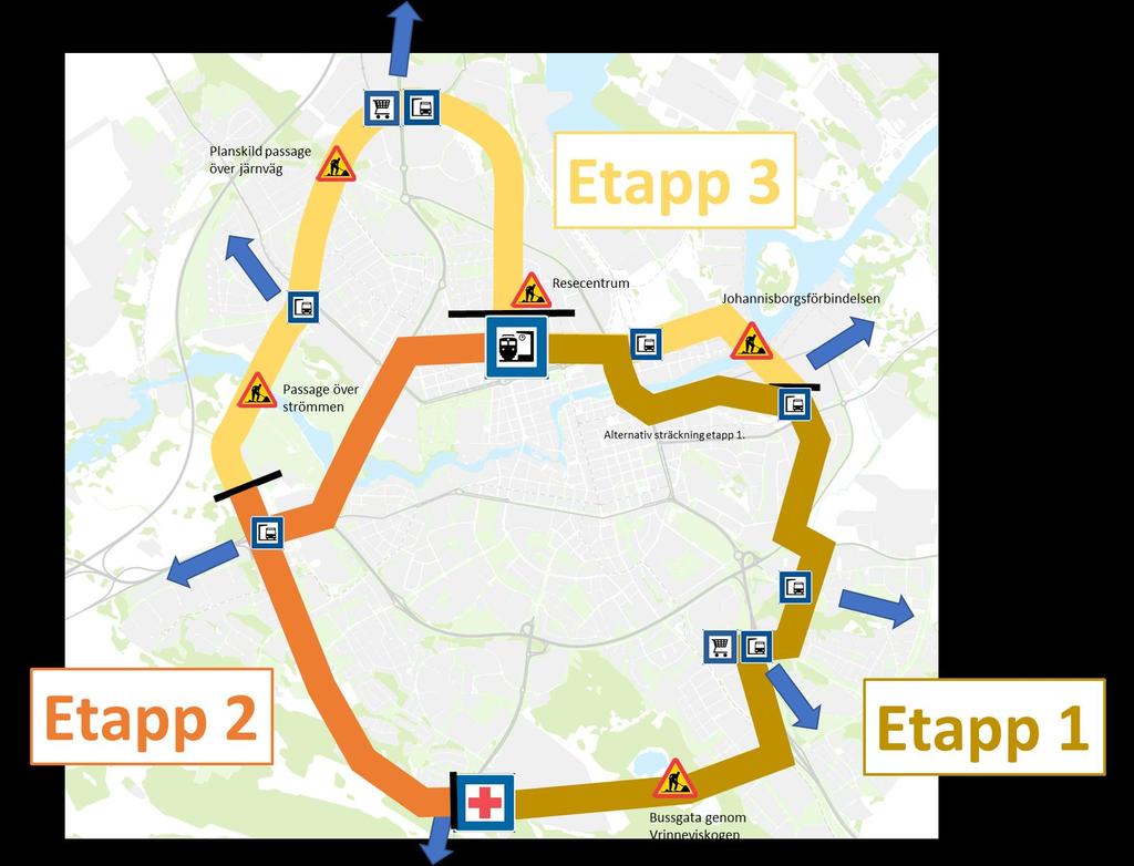 18 (30) Utredningen föreslår att ringlinjen införs i etapper där tidplanen tar hänsyn till de infrastrukturåtgärder som krävs.