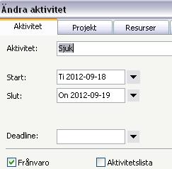 Frånvaro syns i projekt När du som projektledare lägger in projekt i de kopplade tabellerna så kan du nu se om det saknas någon resurs pga frånvaro. Frånvaron markeras med ett smalare svart streck.