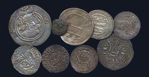 1126 USA. 5 dollars 1881. VF-EF. 1.200 1127 USA. 5 dollars 1909. KM 129. VF-EF. 1.200 1128 * Interesting lot 9 silver coins 590-1314 incl France Odo denier Blois and Philip IV gros tournois. 1.000 1137 * Palestine.