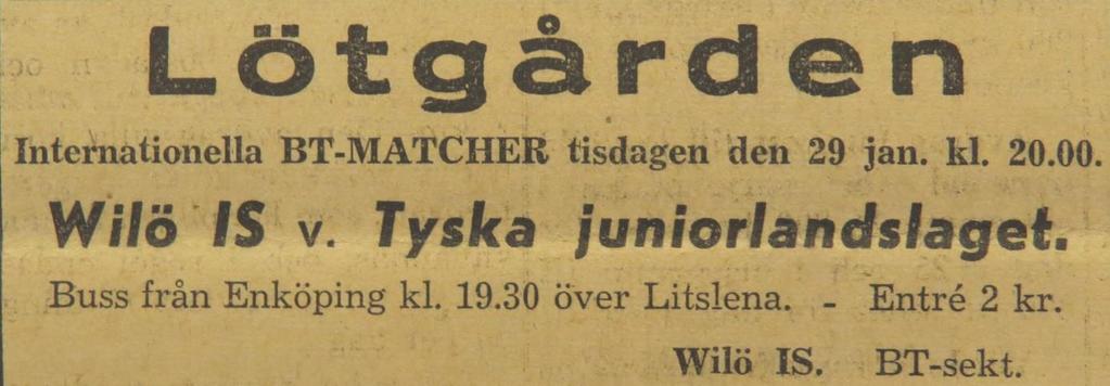Tyska juniorlandslaget till Lötgården EP 1952-01-26: Wilö blev