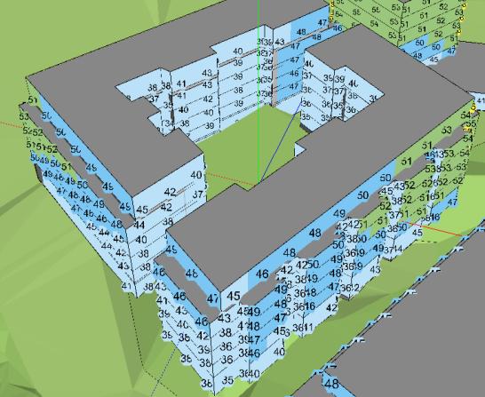 Riktvärdet för större lägenheter (>35 m 2 ) om högst 55 dba ekvivalent ljudnivå överskrids för 20 lägenheter, se figur 3 och 4.