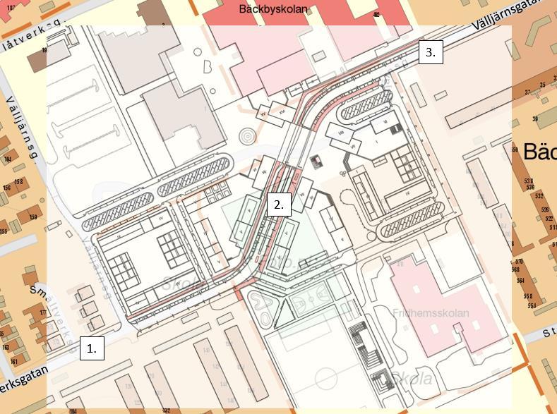 3 Bedömningsgrunder I denna rapport kommenteras den föreslagna bostadsbebyggelsen utgående från möjligheterna att innehålla kraven på: högst 60 dba ekvivalent ljudnivå vid fasad uteplats med högst 50