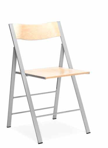 MINI stol En fällstol som flyttas enkelt men står stabilt där den ställs. Sits och rygg i finns i flera olika utförande och färger, stativet är lackerat. Kan kombineras med kopplingsbeslag.