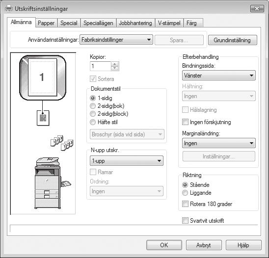 I Windows 2000 visas ingen knapp för [Inställningar]. Klicka på varje flik i dialogrutan "Skriv ut" för att justera inställningarna. I Windows 98/Me/NT 4.0, klicka på knappen [Egenskaper].