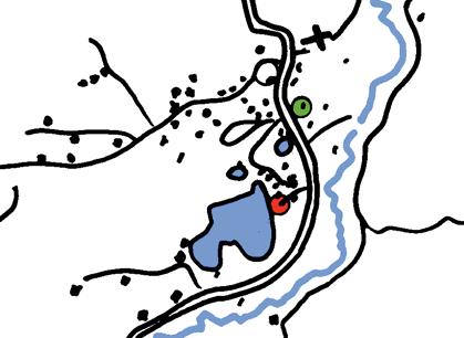 Kungsgårdens Sommarhem markerat med grönt och Storsjöstrand med rött.
