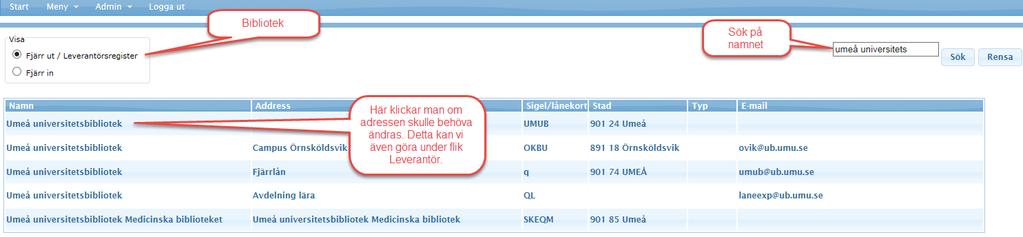 Fjärr ut/ Leverantörsregister Klicka på det