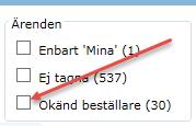 Olika åtgärder man kan göra direkt på första sidan i EBBA Under Okänd beställare: Här hittar man låntagare som