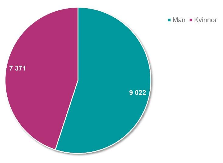Patienter per kön Antal Antal vårdåtaganden och vårdkontakter Jämfört med föregående år ökade antalet vårdåtaganden med 6,7 procent, och det totala antalet vårdkontakter ökade med 0,7 procent.