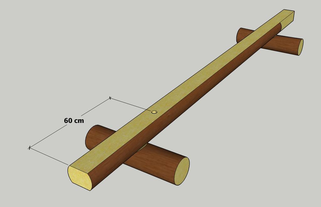 3. Borra hål ca 60 cm upp från taktassen för att kunna dymla fast virket i upplaget (1).