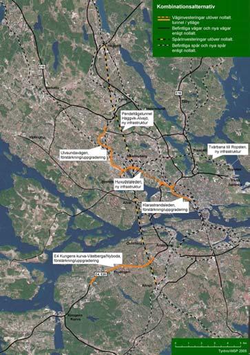 ALTERNATIV 3.4 Kombinationsalternativet En av Vägverkets slutsatser i förstudien var att det fanns behov av att bilavgifter och förstärkt kollektivtrafik utreddes parallellt med vägutredningen.