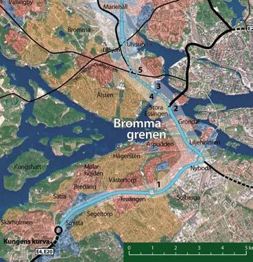 ALTERNATIV 3.6 Brommagrenen Alternativet avfördes från vidareutveckling inför samrådsomgången mars/april 2003 (se även samrådsunderlaget, Vägverkets publikation 2003.40). Systemutformning 1.