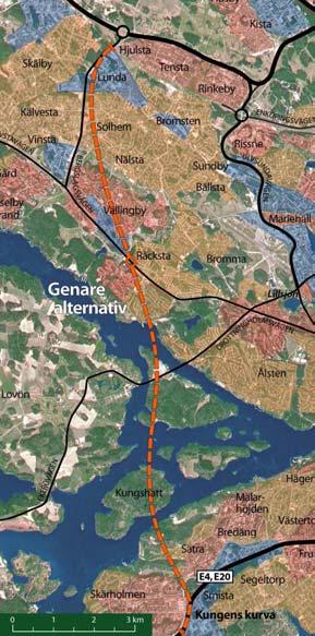ALTERNATIV 3.9 Genare alternativ Alternativet avfördes från ytterligare studier i vägutredningen under hösten 2003. En principiell sträckning visas på kartan figur 3.8.1.