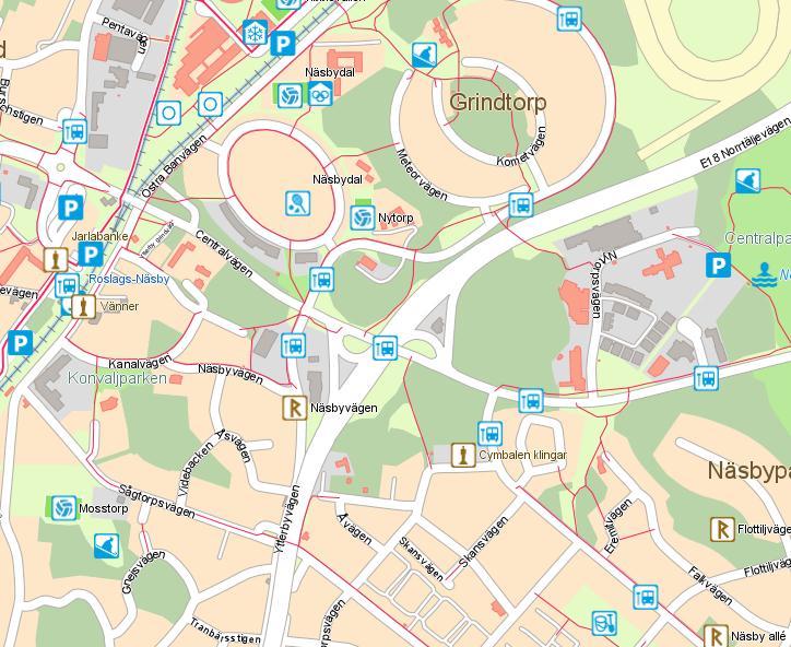 13 (17) Enligt gång- och cykelkartor från Täby kommun (se bild 5.1.4) kan merparten av målpunkterna nås med befintligt gång- och cykelsystem.