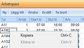 4. Markera dag och klicka på direktvalet Arbetspass och markera det