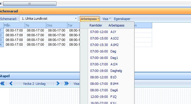 Vill du ta bort en tur/arbetspass för en dag så trycker du på Delete
