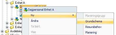 I trädet ser du nu din upplagda planeringsgrupp/schemagrupp.