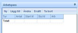 Hämta in turer/arbetspass till schemat Nedan beskrivs de symboler som du finner i den högra bild delen och som har rubriken Arbetspass.