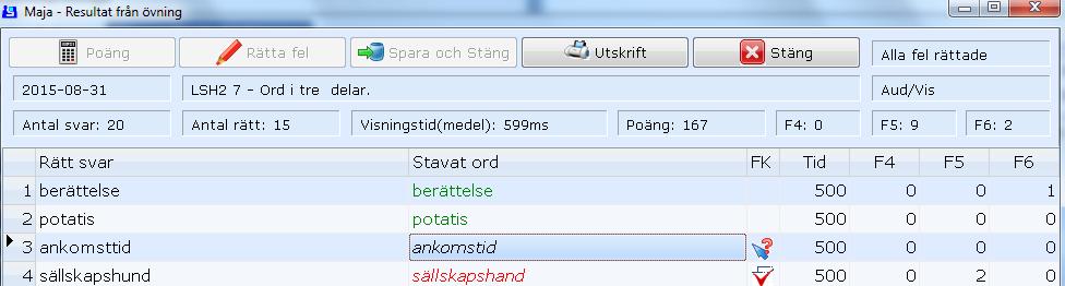 Eleven kan då korrigera stavningen, men i resultatloggen och poängberäkningen gäller det första försöket.