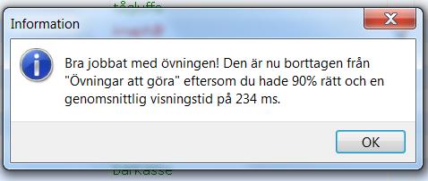 Då övningen är slut eller att eleven valt att avsluta denna i förväg kommer rutan nedan upp.