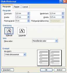 25-8 Ändra format 2. Det går även att justera marginalerna under fliken Arkiv/ Utskriftsformat fliken Marginaler och ställer in dem som du önskar.