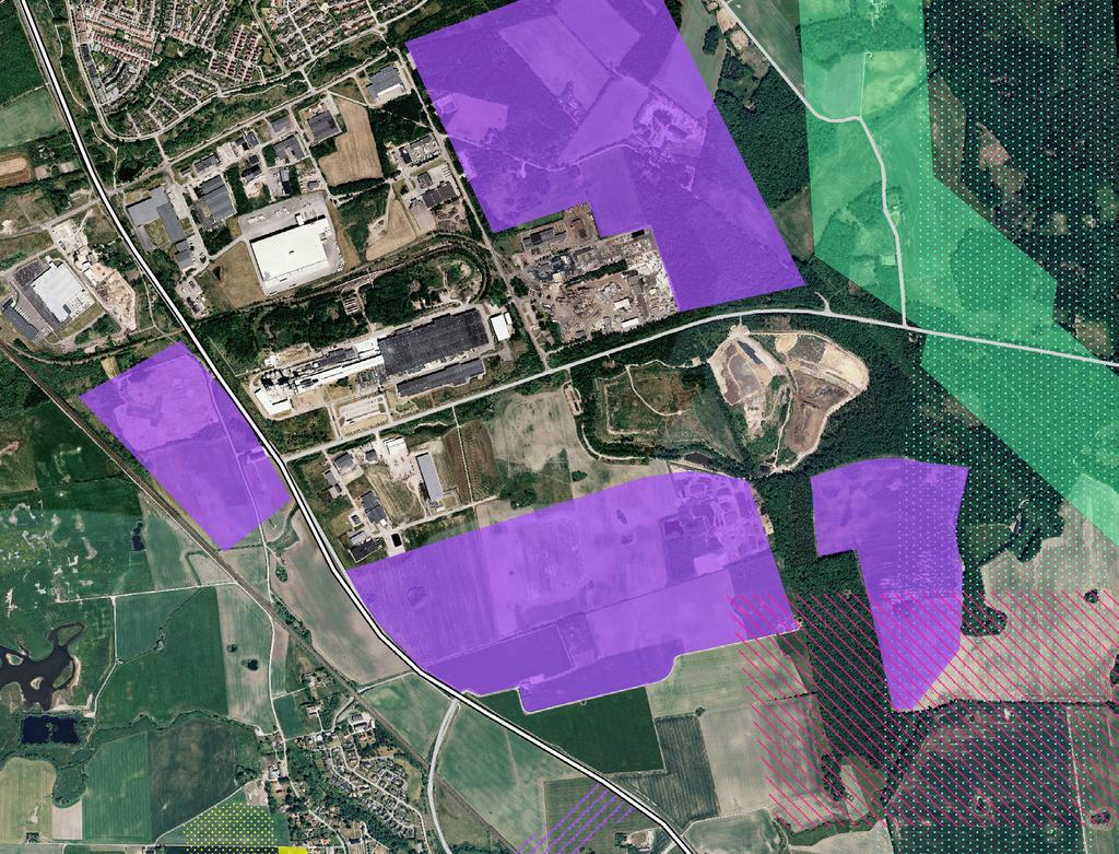 Panerat verksamhetsområde innebär att nya bostäder inte kan paceras inom drygt 500 meters radie från panerad verksamhet, viket även skyddar det reserverade kommunikationsstråkets intressen.