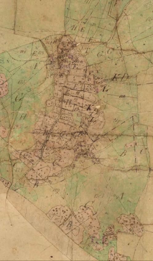 Moshultamåla när Vilhelm var 9 år. Man hade då köpt tillbaka gården med moderns föräldrahem. Soldattorpet förföll och revs 1924.