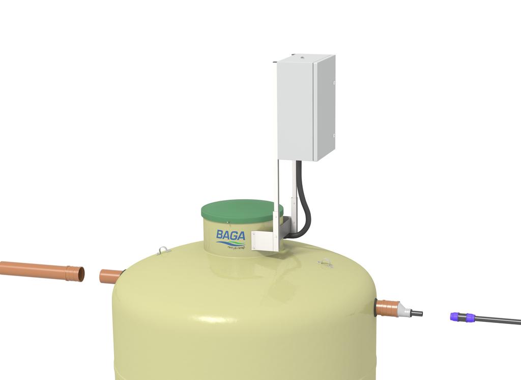 Installationsanvisning BAGA Easy 4. Rör- och komponentinstallation 1. Res automatikskåpet upp och fixera med bultarna.