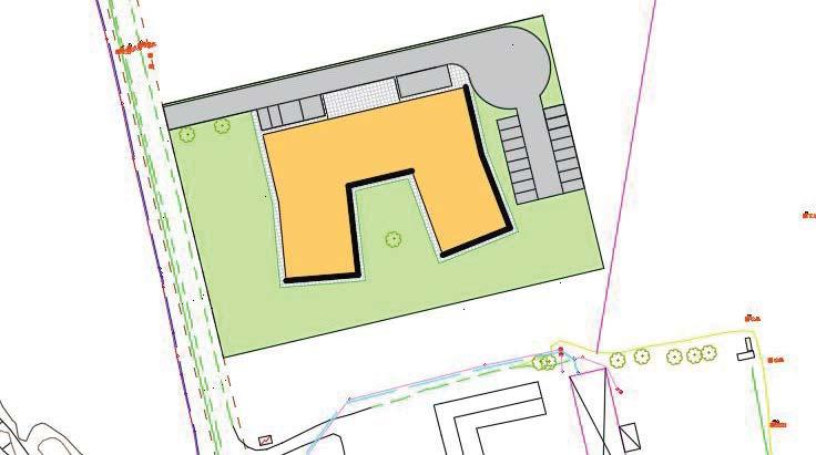 PLANBESKRIVNING SAMRÅDSHANDLING 13 (16) Teknisk försörjning Vatten- och spillvattenledning Transformatorstation Illustration av möjlig utformning inom planområdet med en redovisning av befintliga