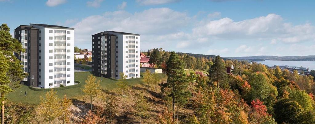 Fastighetsbolaget Nybergs kommer här att bygga två flerbostadshus i åtta våningar samt en suterrängplan 42 bostadsrätter i vardera fastigheten.