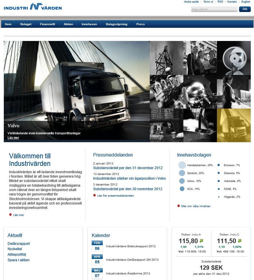 Industrivärden online Reuterskod Bloombergskod INDUa.ST INDUA SS www.industrivarden.