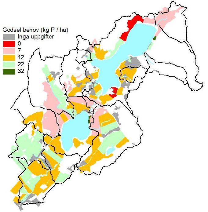 Figur 17. Gödslingsbehov beräknat utifrån P-status i marken, gröda och förväntad skörd.