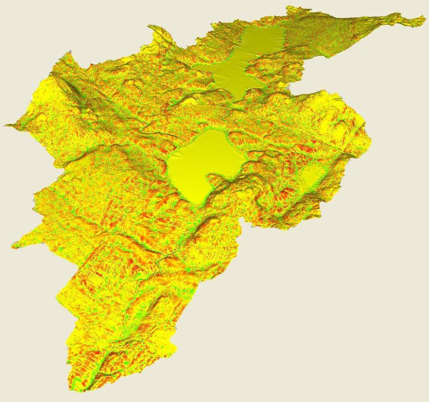 Figur 24. 3D-karta över erosion/deposition i Milsboåns avrinningsområde.